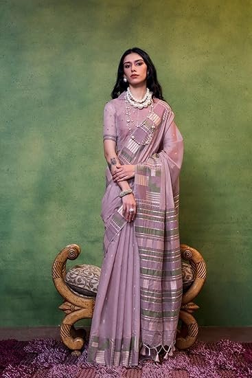 SGF11 Women's Kanjivaram Soft Cotton Linen Silk Saree With Unstitched Blouse Piece - Image 3
