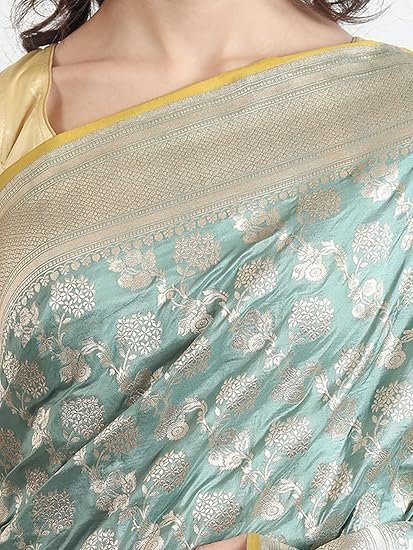 THE WEAVERS SHOP BY RAAVI Brocade Pure Katan Silk Banarasi Silk Saree Original, Handloom Saree Silk, Banarasi Saree for Women, Pure Silk Sarees for Women Original with Unstitched Blouse Piece - Image 5