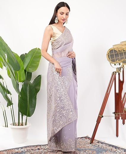 Gaon Originals Lavender Silk Saree with Hand Zari Embroidery – Festive & Occasion Wear - Image 4