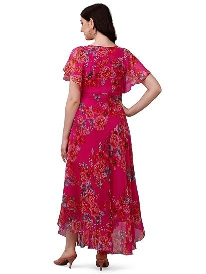 Fashion2wear Women's Georgette Floral Digital Print Short Sleeve Full-Length Fit & Flare Long Gown Dress for Girls (ET-CYWN-E1LE) - Image 3