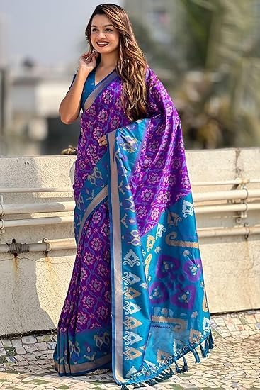 SGF11 Women's Kanjivaram Patola Soft Silk Sarees With Unstitched Blouse Piece - Image 5