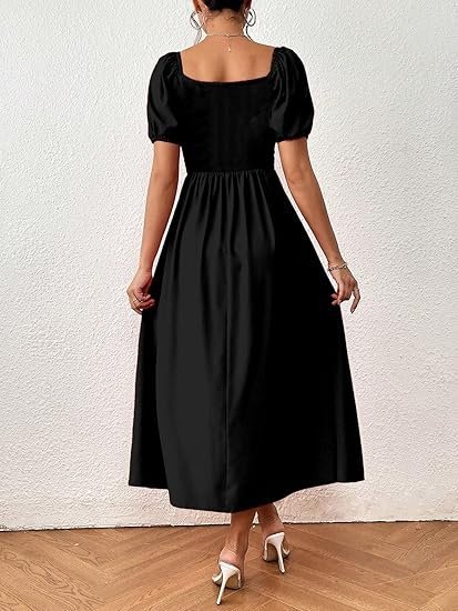 Aahwan Raffinéa Puff Sleeve High Slit Maxi Outfit Dress for Women's & Girl's - Image 4