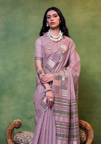 SGF11 Women's Kanjivaram Soft Cotton Linen Silk Saree With Unstitched Blouse Piece - Image 5