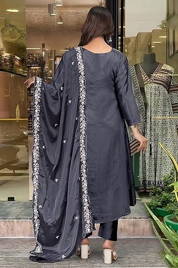 Jwalin Women's Chinon Silk Kurta Pant Set with Dupatta|Kurta Set for Women|Ethnic Set|Slik Blend Kurta Set with Dupatta|Traditional Kurta Set - Image 3