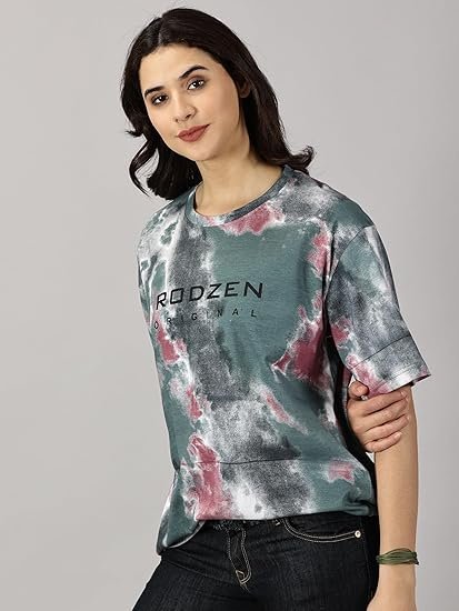 RodZen Oversized | Loose Fit | Half Sleeves 100% Cotton Round Neck Tie-Dye Printed T-Shirt for Womens/Girls - Image 5