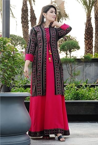 Women Printed, Floral Print Georgette Anarkali Kurta With Attached Dupatta  (Purple) - Image 4