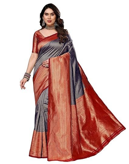 Yashika Women's Banarasi Kanjivaram Art Silk Saree with Blouse Material
