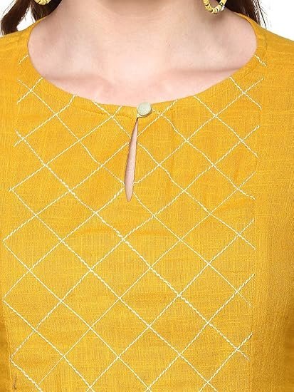 idaLia Ethnic Kurta Set for Women 3/4 Sleeve, Round Neck Cotton A-line Solid Kurta with Palazzo Pant Set - Image 2