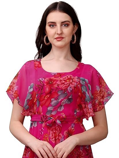 Fashion2wear Women's Georgette Floral Digital Print Short Sleeve Full-Length Fit & Flare Long Gown Dress for Girls (ET-CYWN-E1LE) - Image 4