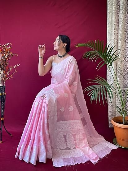 SGF11 Women's Kanjivaram Soft Cotton Linen Silk Saree With Blouse Piece - Image 4