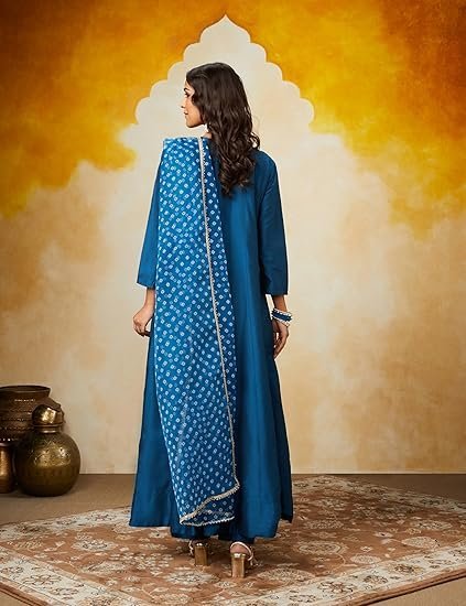 Myx Women's Embroidered Anarkali Kurta Pant Set with Organza Dupatta - Image 3