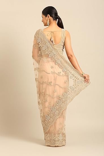 MOHEY Women's Net Embroidered|Stone Work| Saree - Image 5