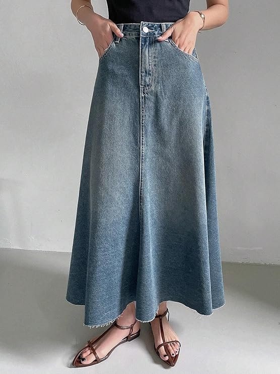 GRECIILOOKS Women's High Waist Denim Skirt with Front Slit – Long Maxi Jean Skirt's Casual Fashion – Stylish Denim Skirts for Women - Image 4