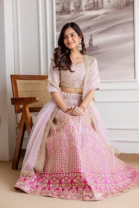 TRENDMALLS Women's Satin Sequin Embroidery Bridal Lehenga Choli with Net Dupatta |Bridal Wedding Lehenga Choli for women - Image 3
