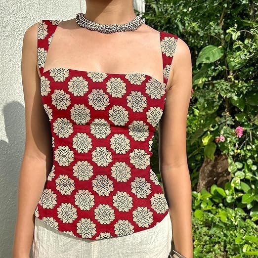 Aahwan Printed Square Neck Sleeveless Backless Short Indo-Western Ethnic Kurti Top for Women's & Girl's Ethnic Top for Women's & Girl's - Image 2