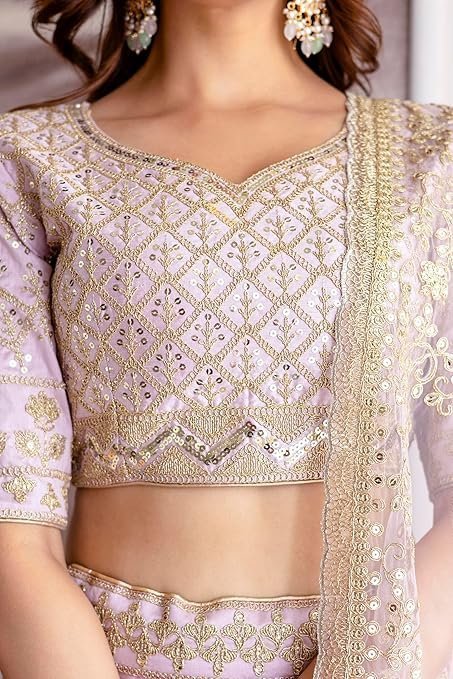 TRENDMALLS Women's Satin Sequin Embroidery Bridal Lehenga Choli with Net Dupatta |Bridal Wedding Lehenga Choli for women - Image 2