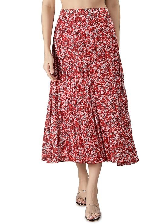NUEVOSDAMAS Floral Printed Pleated Navy/Multi Skirt