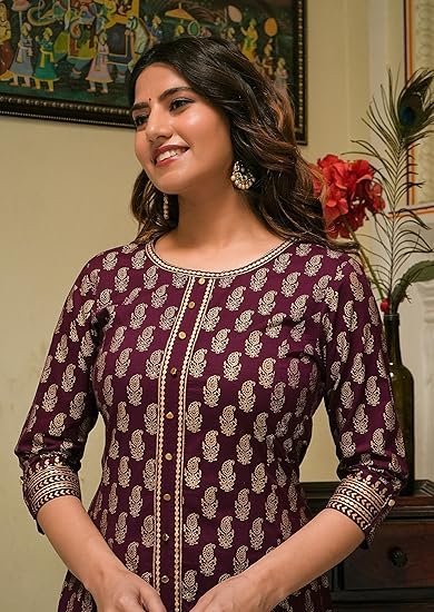 Yash Gallery Women's Cotton Gold Printed Anarkali Kurta