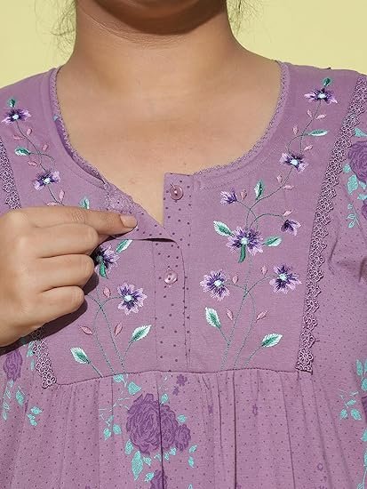 9shines Label Stylish Cotton Blend Nighty Maxi for Women | Full Length Trendy Nightgown | Premium Nightdress | Nightwear | Embroidery Nighty with Pocket (5256) - Image 3