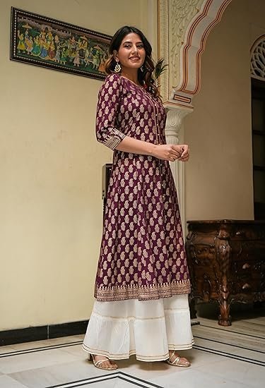 Yash Gallery Women's Cotton Gold Printed Anarkali Kurta - Image 3