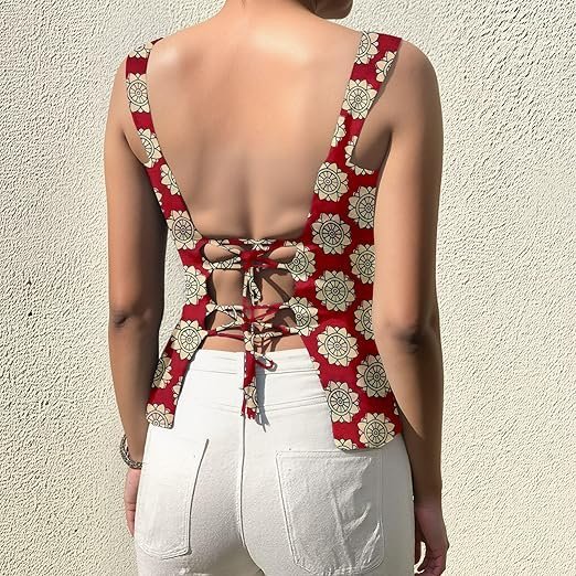 Aahwan Printed Square Neck Sleeveless Backless Short Indo-Western Ethnic Kurti Top for Women's & Girl's Ethnic Top for Women's & Girl's - Image 4