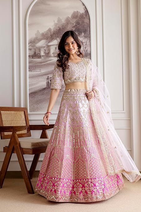 TRENDMALLS Women's Satin Sequin Embroidery Bridal Lehenga Choli with Net Dupatta |Bridal Wedding Lehenga Choli for women - Image 5