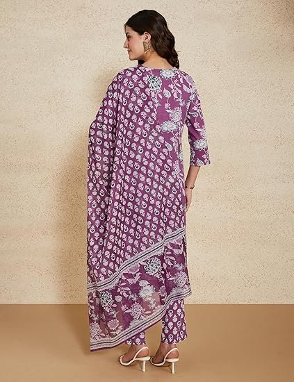 Myx Women's Blend Regular Cotton Rich Printed Kurta Pant Set with Dupatta - Image 3