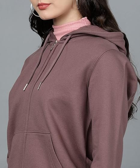 Alan Jones Clothing Women's Solid Zipper Hooded Sweatshirt | Front Zip, Ribbed Hem, Lined Hood, Casual Winter Wear - Image 5