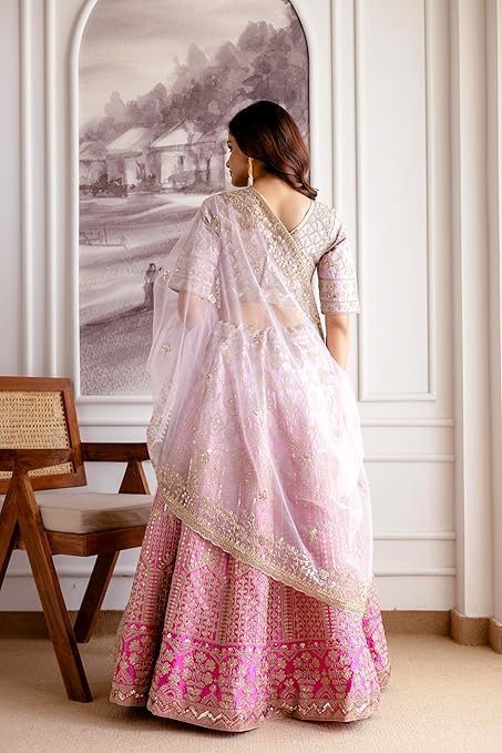 TRENDMALLS Women's Satin Sequin Embroidery Bridal Lehenga Choli with Net Dupatta |Bridal Wedding Lehenga Choli for women - Image 6