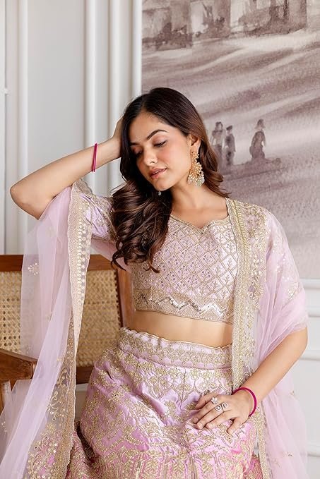 TRENDMALLS Women's Satin Sequin Embroidery Bridal Lehenga Choli with Net Dupatta |Bridal Wedding Lehenga Choli for women - Image 4