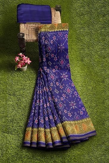 Garvi Gurjari (A Gujarat Govt Enterprise Women Blue Shaded Handloom Single Ikat Silk Patola Saree (GGCSIKS111) - Image 6