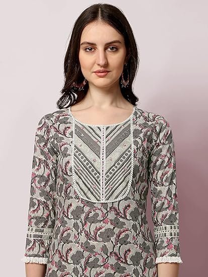 MIRCHI FASHION Women's Straight Fit Cotton Floral Printed and Embellished Kurta Set with Trouser Pant and Dupatta - Image 3