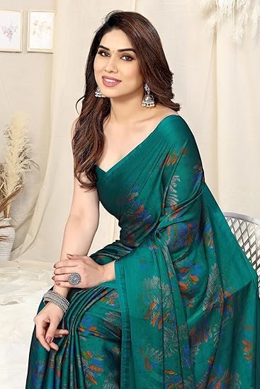 MIRCHI FASHION Women's Stylish Chiffon Leaf Printed Saree with Blouse Piece - Image 4