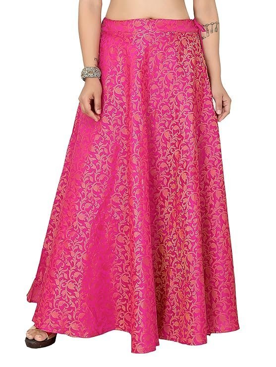 Studio Shringaar Women's Readymade Banarasi Brocade Maxi Skirt Lahenga Ghaghra.