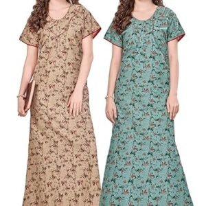 G4Girl Women's Cotton Regular Nighty Rajasthani Nighty Rajasthani Gown Jaipuri Nighty Jaipuri Gown Maxi Gown with Pocket (Combo)