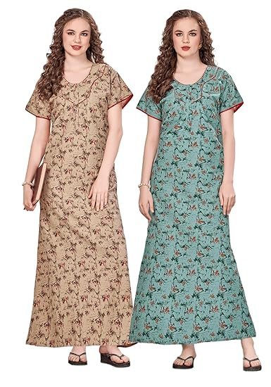 G4Girl Women's Cotton Regular Nighty Rajasthani Nighty Rajasthani Gown Jaipuri Nighty Jaipuri Gown Maxi Gown with Pocket (Combo)