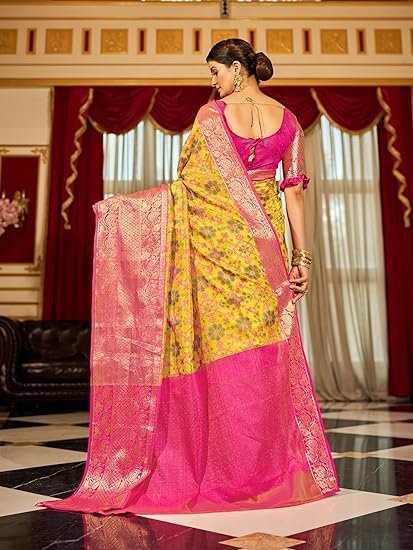 SWORNOF Women's kanjivaram banarasi silk saree for festival Wedding silk with rich pallu Design sarees for women with Unstitched blouse piece - Image 3