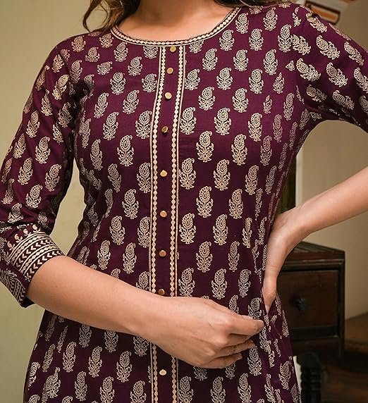 Yash Gallery Women's Cotton Gold Printed Anarkali Kurta - Image 2