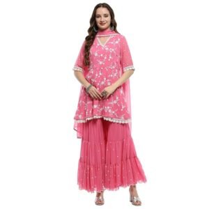 Women Polyester A Line Embroidered Suit Set