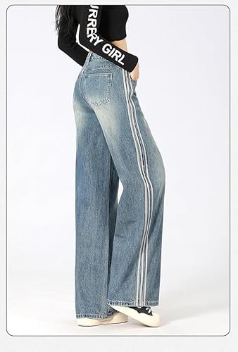 Women's Stylish Light-Colored High-Waisted Wide-Leg Jeans | Fashionable Three-Bar Design - Image 3