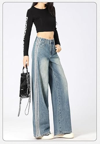 Women's Stylish Light-Colored High-Waisted Wide-Leg Jeans | Fashionable Three-Bar Design - Image 2