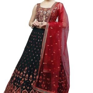 Women's Georgette Semi Stitched Lehenga Choli with Dupatta | Traditional, Wedding, Ethnic Wear Lehenga | Thread and Sequin Embroidery Pattern (Green)