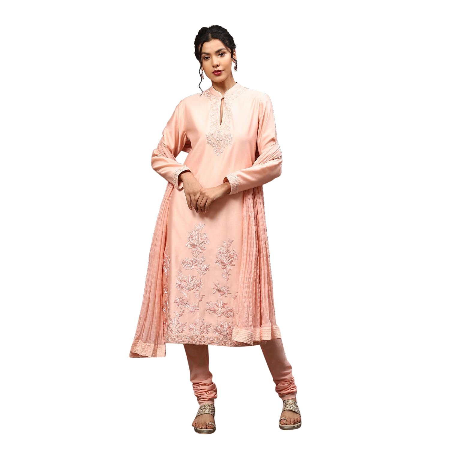 BIBA Women Cotton Straight Embroidered Suit Set