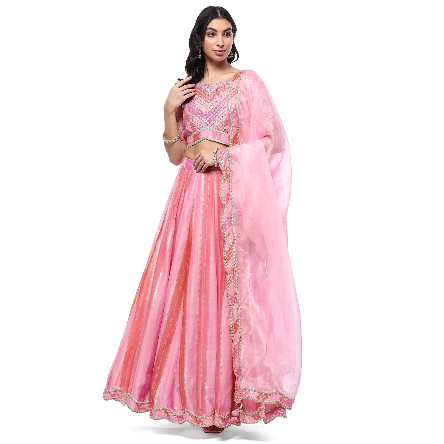 BIBA Women Polyester Straight Dyed Lehenga Set