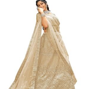 Beige Color Organza Fabric Dori And Zari Work Lehenga For Women