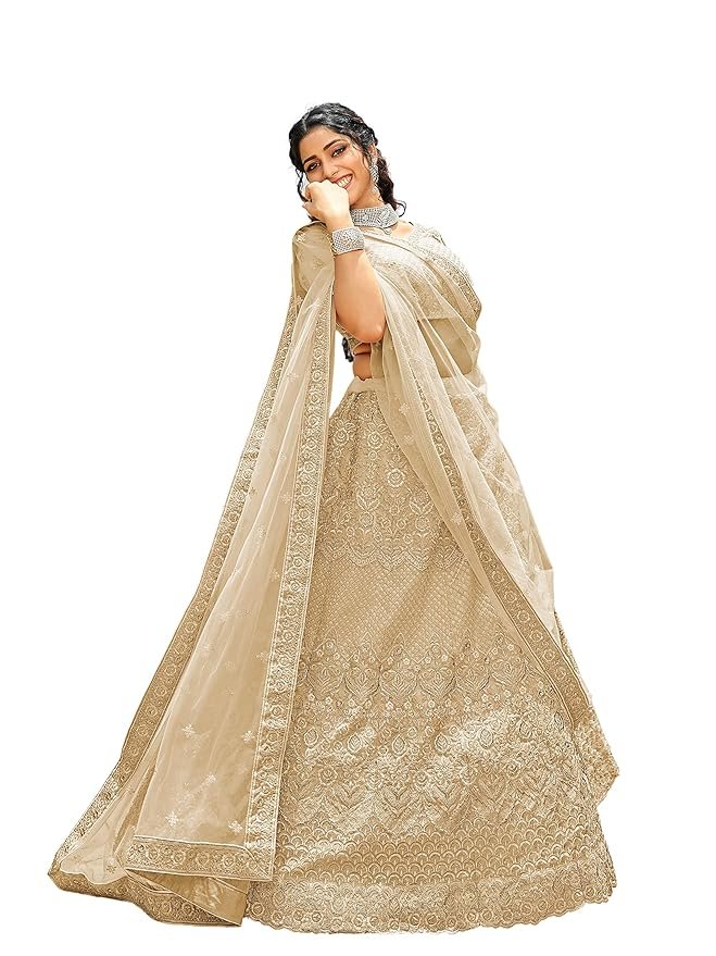 Beige Color Organza Fabric Dori And Zari Work Lehenga For Women