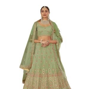 Pista Color Zarkan And Thread Work Organza Base Lehenga Choli For Women