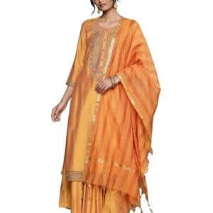 Yellow Meera Solid Kurta With Palazzo And Dupatta
