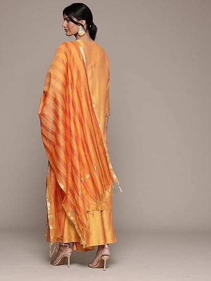 Yellow Meera Solid Kurta With Palazzo And Dupatta - Image 5