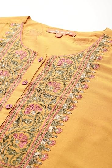 Yellow Meera Solid Kurta With Palazzo And Dupatta - Image 3
